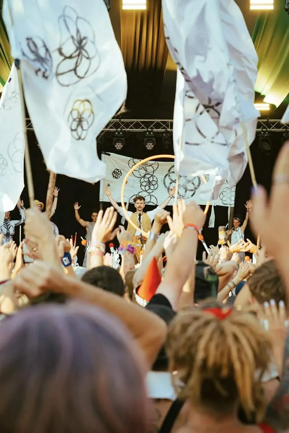 Flags flying over the crowd